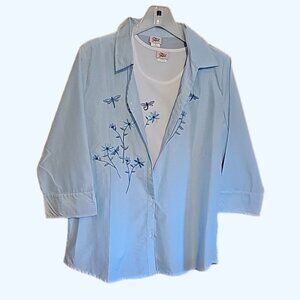 Adrian Dilafield 2 piece button down blouse with undershirt embroidered floral